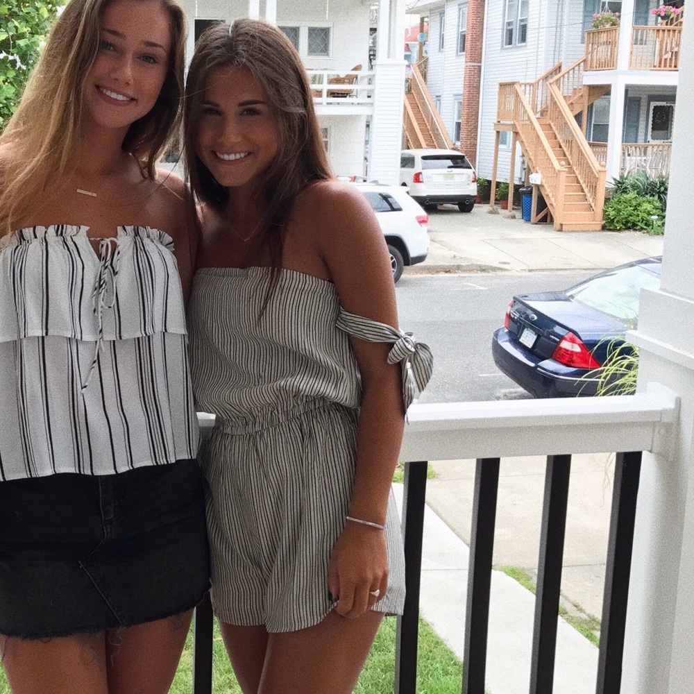 Striped off the shoulder romper